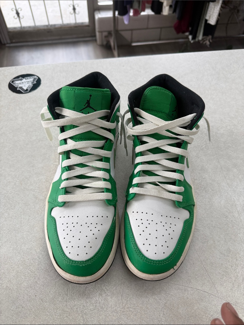 Jordan High-Top Sneakers in Green and White